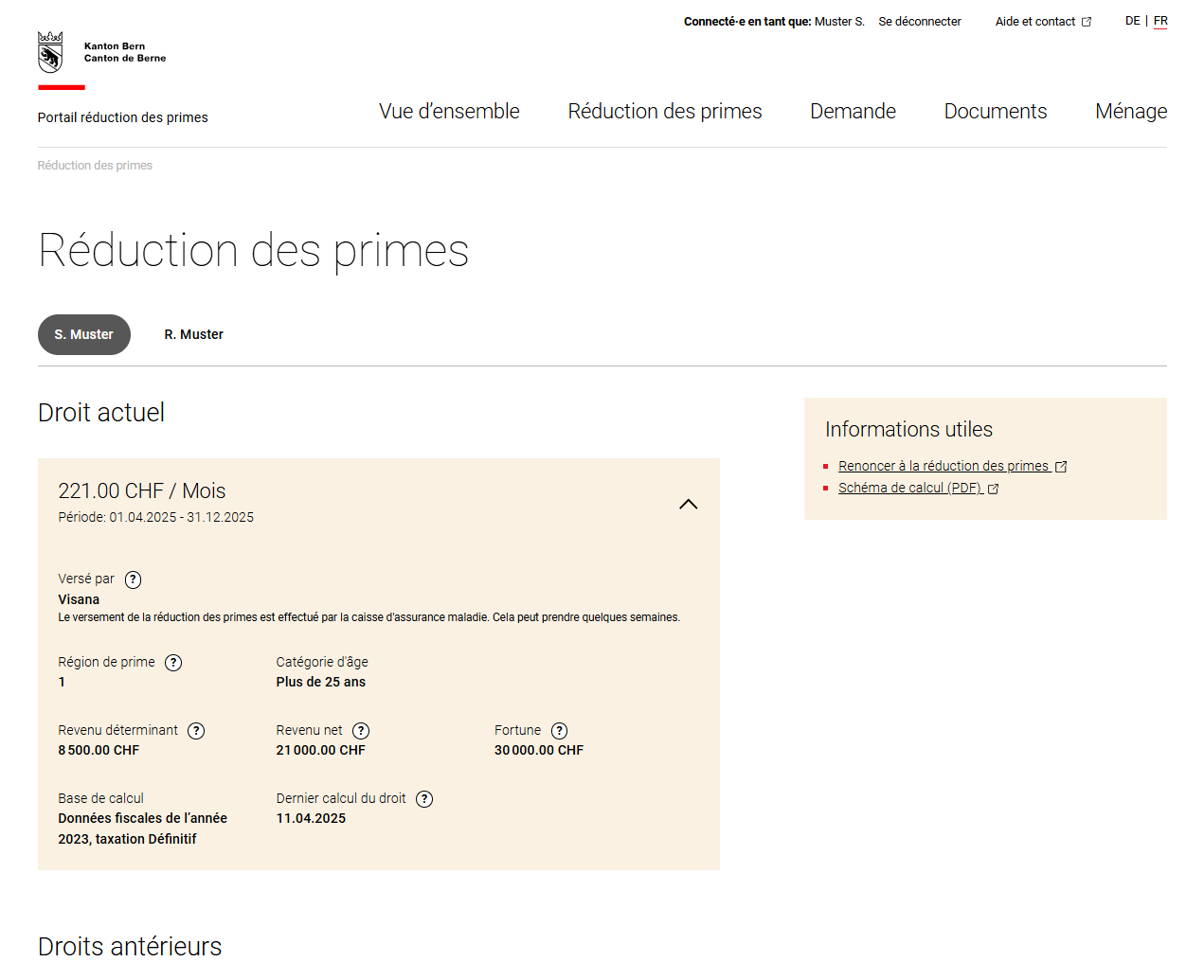 Anzeige der aktuellen Prämienverbilligung