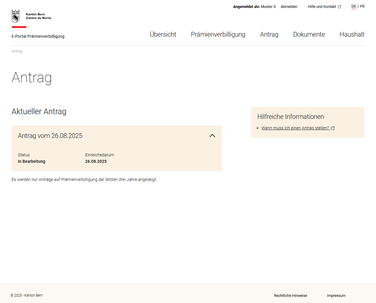Status Ihres eingereichten Antrags anzeigen
